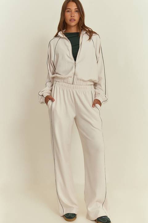 Düğmeli Wide Leg Pantolon - Bej 40