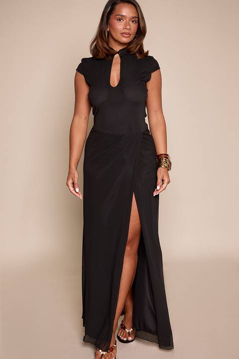Halter Yaka Saten Maxi Elbise - Kırmızı 36 8