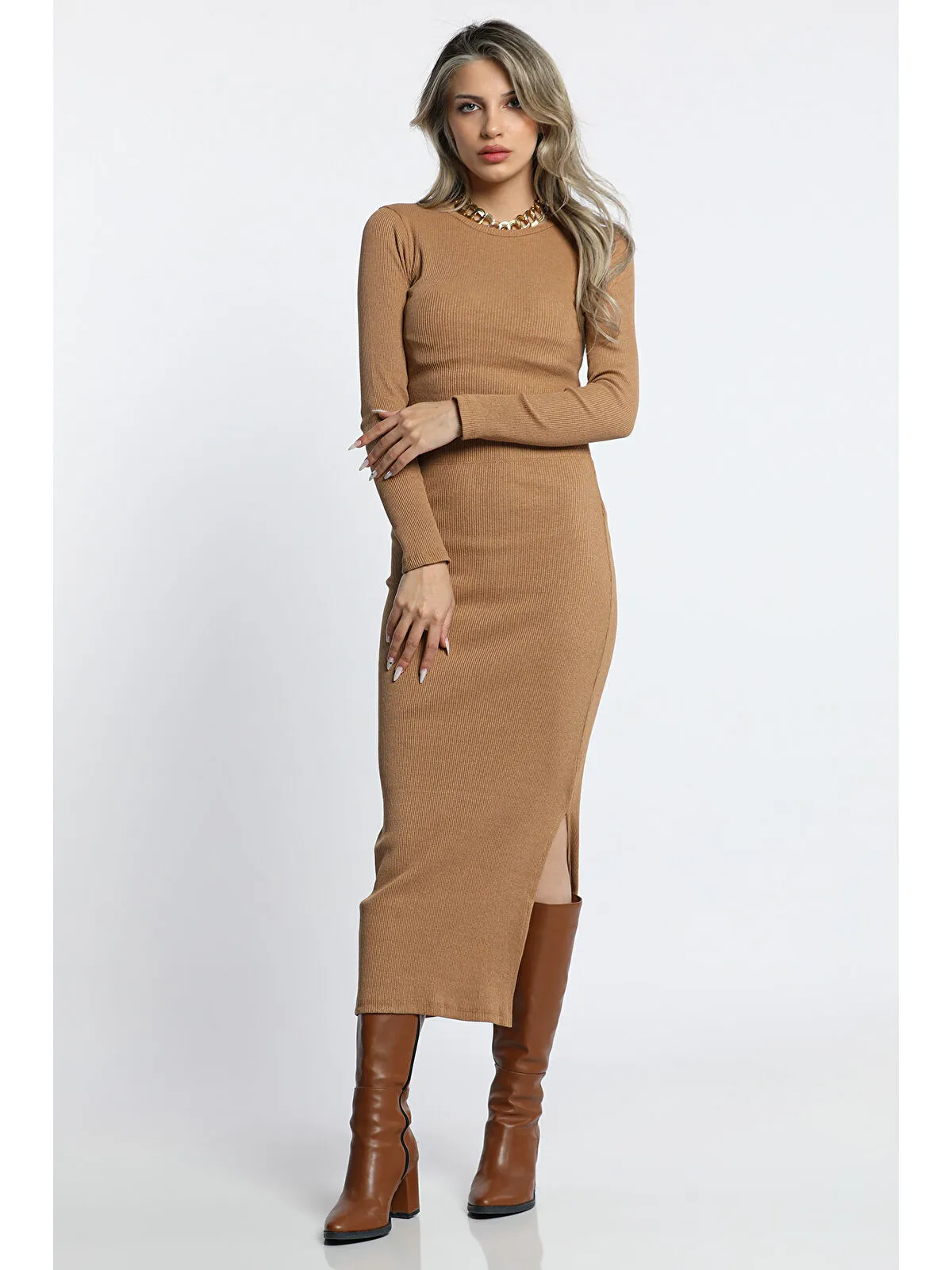 Yırtmaç Detaylı Kaşkorse Body - Krem 36 2