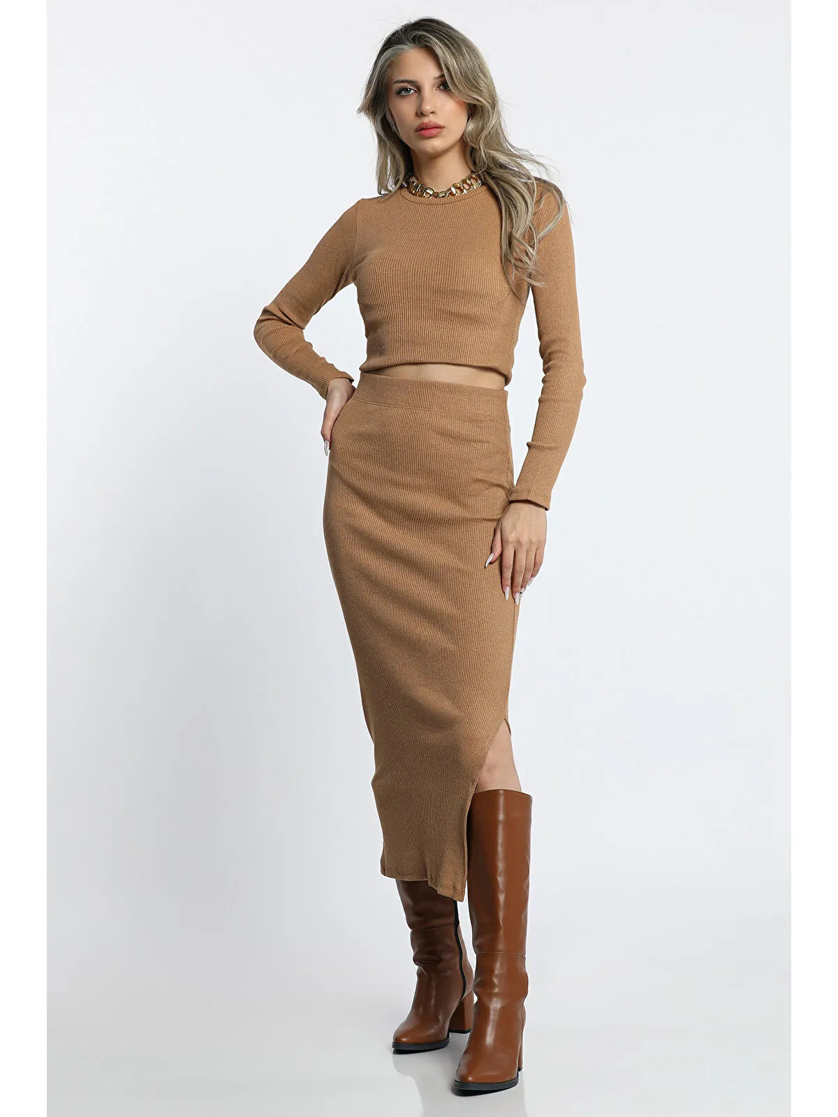 Yırtmaç Detaylı Kaşkorse Body - Krem 36 3