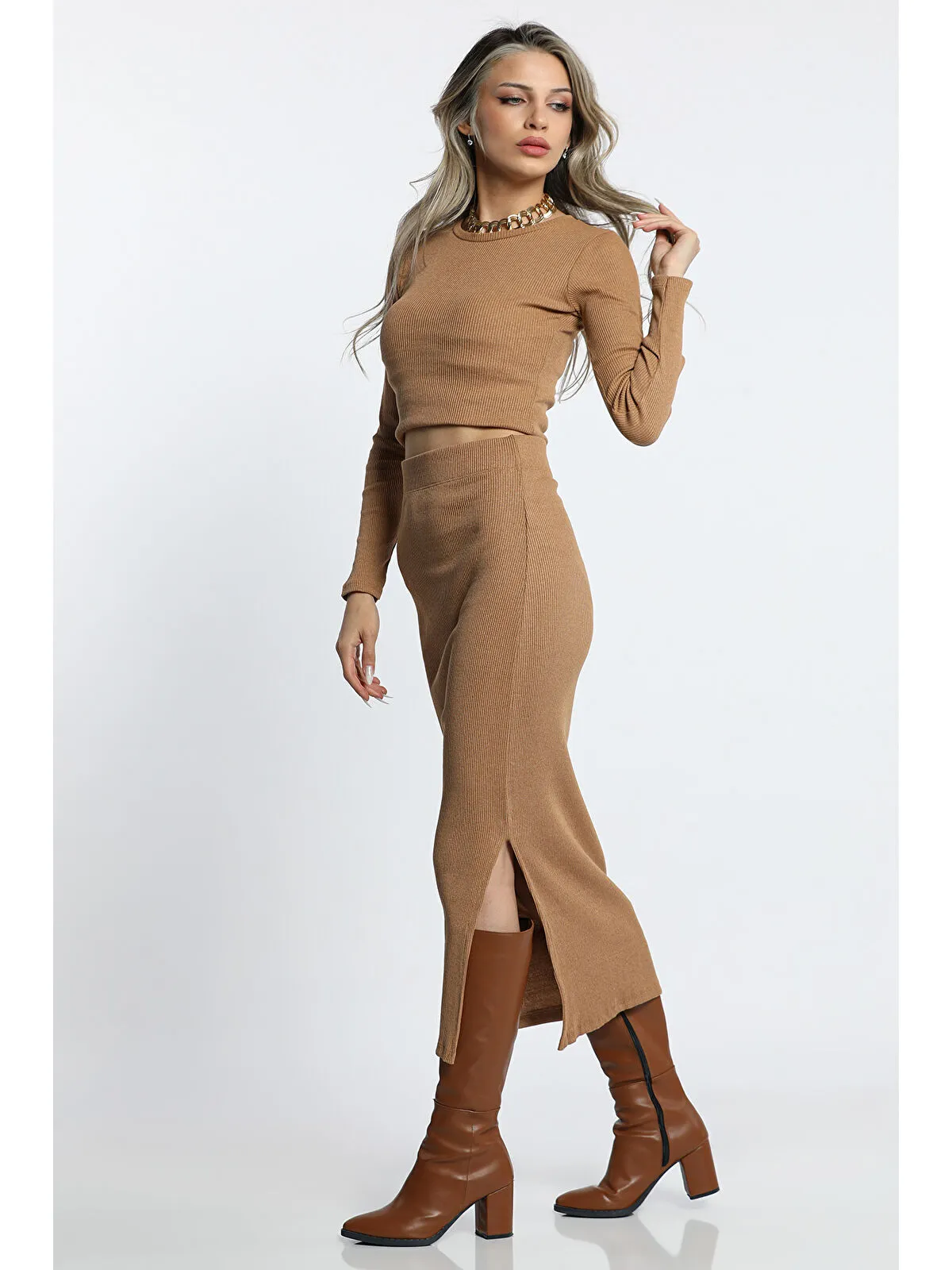 Yırtmaç Detaylı Kaşkorse Body - Krem 36 4